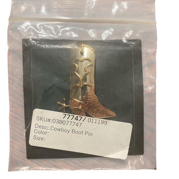 Coldwater Creek Gold & Copper Cowgirl Cowboy Boot Pin Brooch NEW Western Spur - Picture 3 of 3